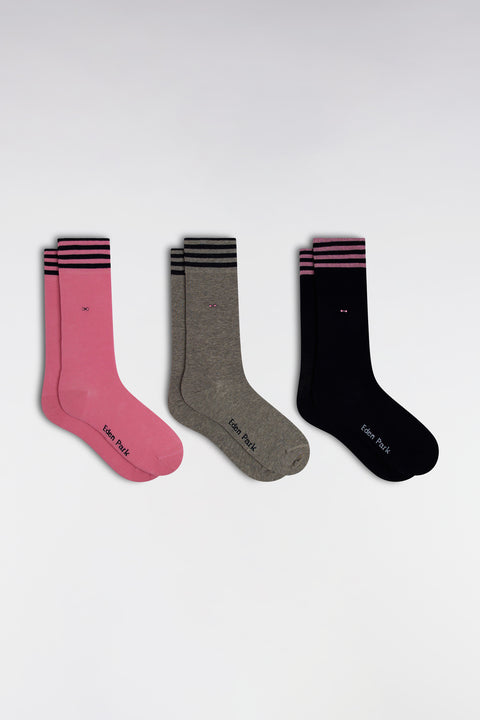 Lot de 3 paires de chaussettes grises roses et marine en coton stretch mélangé - Image 1