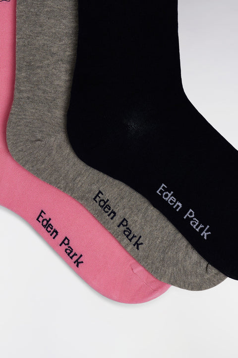 Lot de 3 paires de chaussettes grises roses et marine en coton stretch mélangé - Image 2