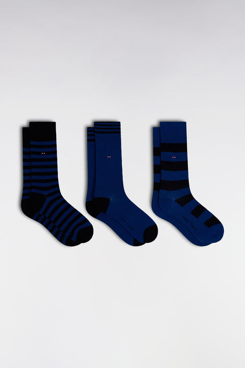 Lot de 3 paires de chaussettes cerclées marine et bleues en coton stretch mélangé - Image 1
