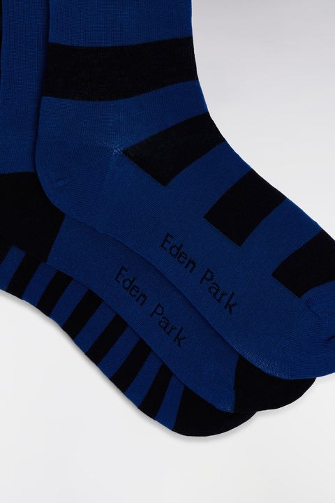 Lot de 3 paires de chaussettes cerclées marine et bleues en coton stretch mélangé - Image 2