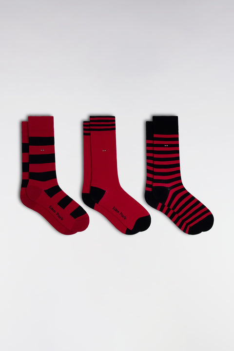 Lot de 3 paires de chaussettes cerclées marine et fuchsia en coton stretch mélangé - Image 1