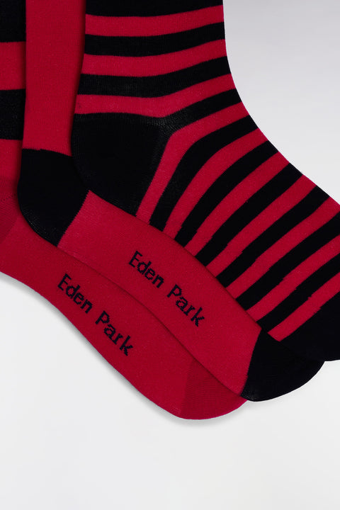 Lot de 3 paires de chaussettes cerclées marine et fuchsia en coton stretch mélangé - Image 2