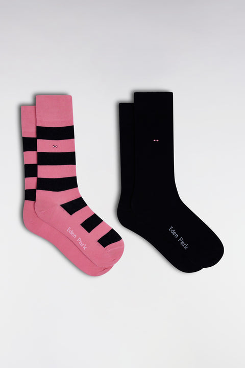 Lot de 2 paires de chaussettes en coton stretch mélangé roses et marine - Image 1
