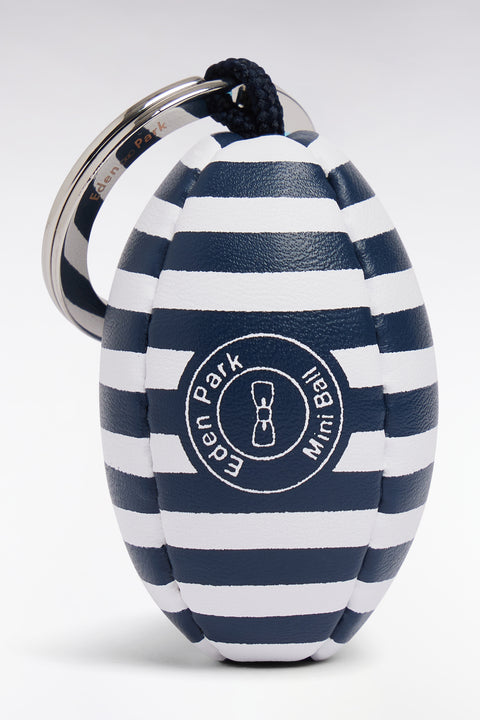 Porte-clefs ballon de rugby cerclé ciel et marine - Image 1