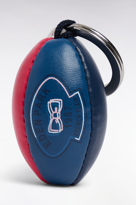 Rugby ball keyring in fuchsia synthetic leather - Image 1