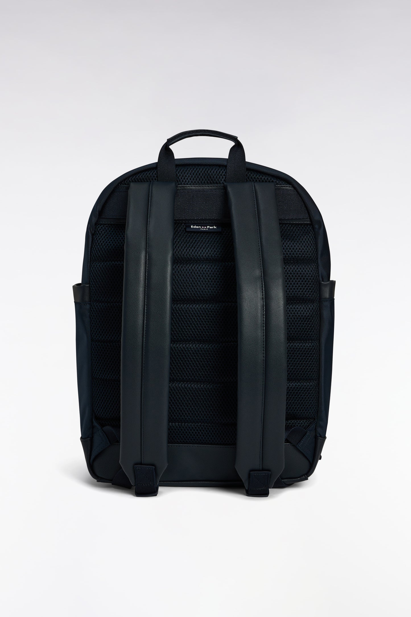 Canvas and black leather backpack