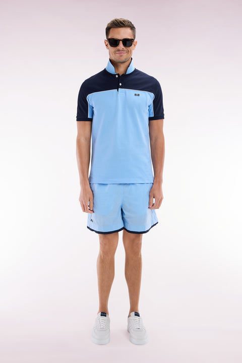 Sky blue swimsuit with white piping - Image 1