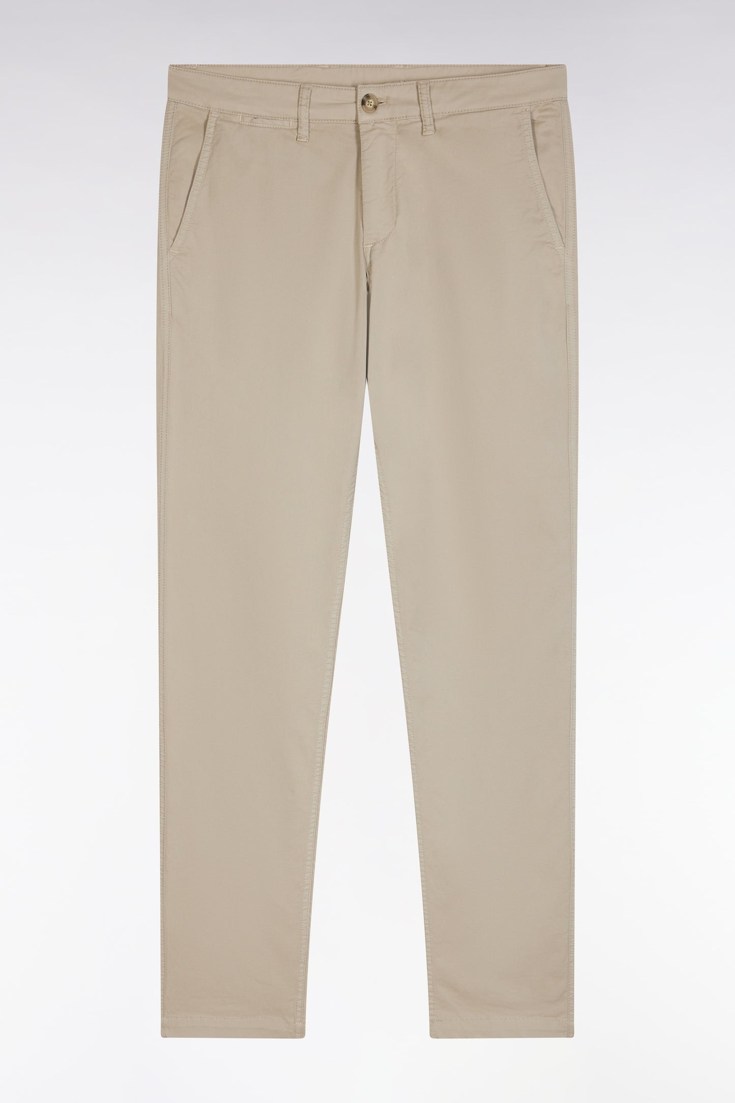 Pantalon chino sans plis en coton stretch beige coupe droite