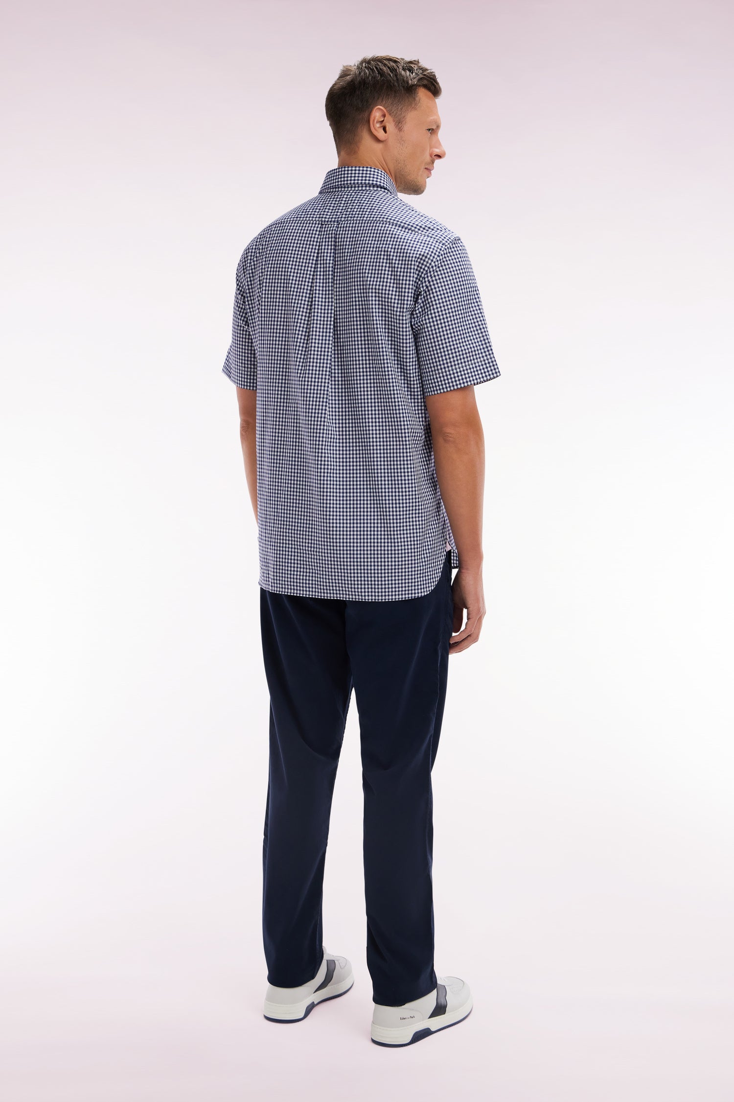 Pantalon chino sans plis en coton stretch marine coupe droite