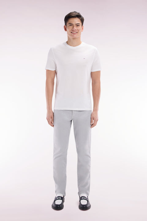Grey straight-cut stretch cotton pleat-free chinos - Image 1