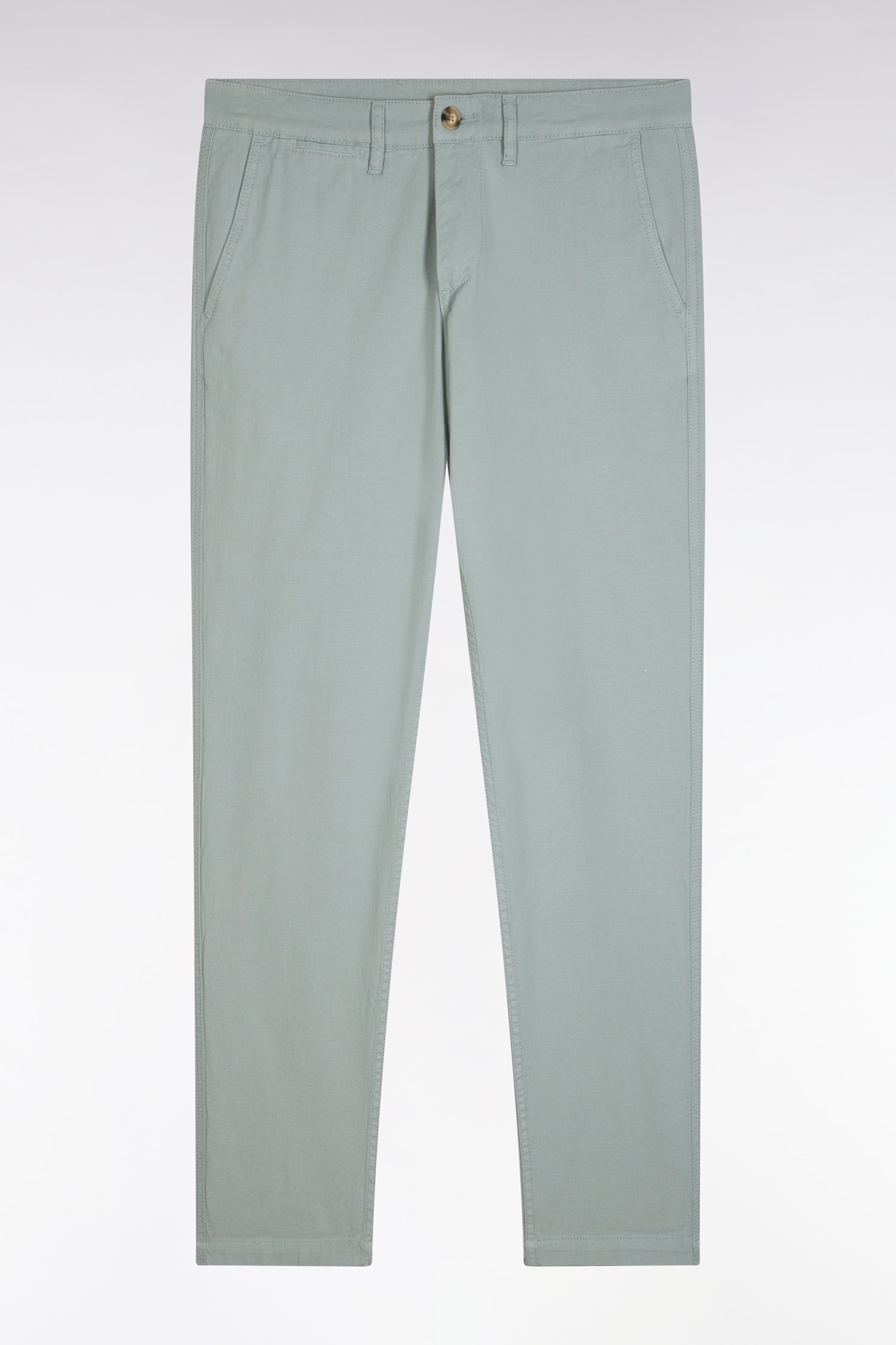 Pantalon chino sans pli en coton et lin stretch gris moyen coupe droite