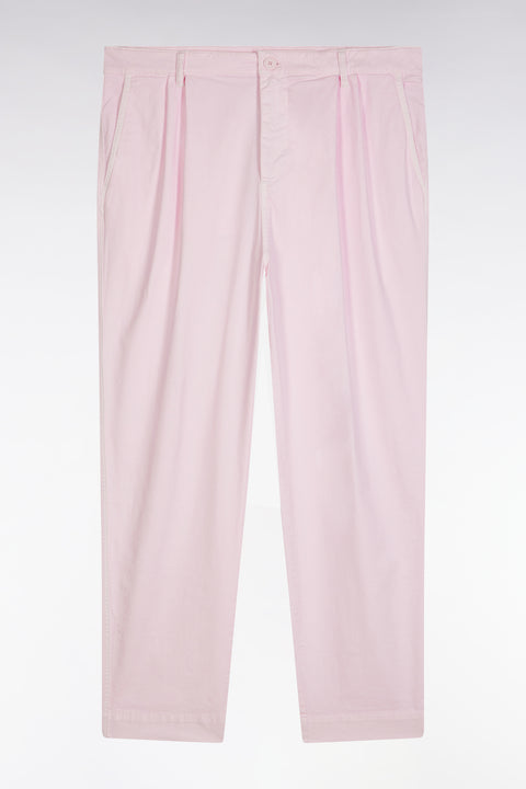 Pantalon chino à plis en coton stretch rose coupe droite - Image 2