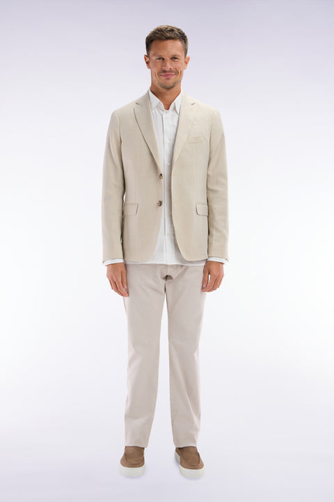 Straight-cut beige stretch denim 5-pocket jeans - Image 1