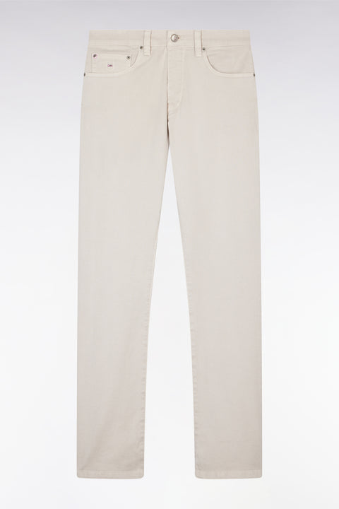 Straight-cut beige stretch denim 5-pocket jeans - Image 2