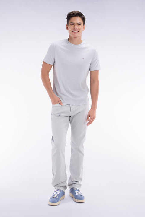 Straight-cut light grey stretch denim 5-pocket jeans - Image 3