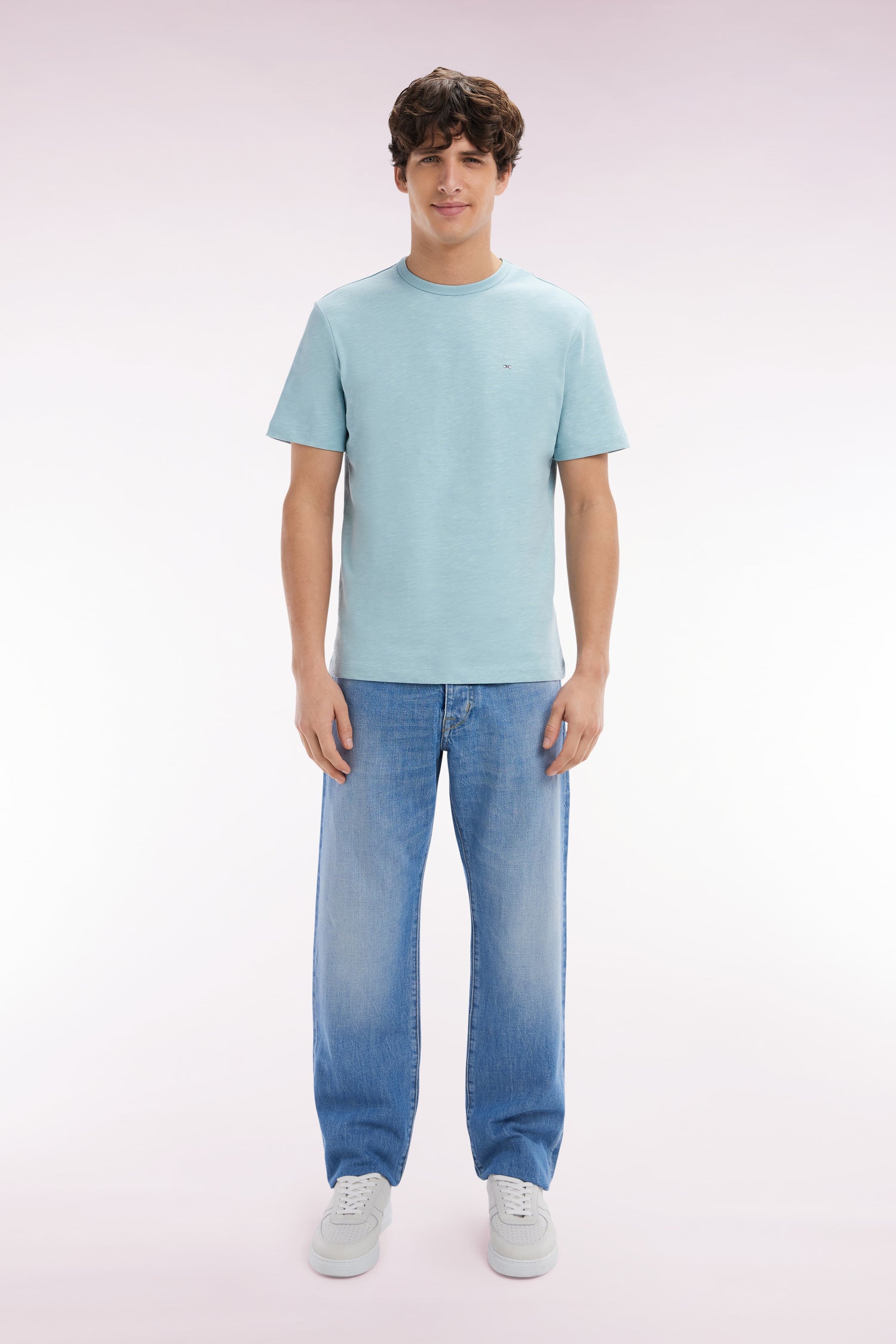 Jean 5 poches en denim bleu délavage stone bleach coupe Comfort