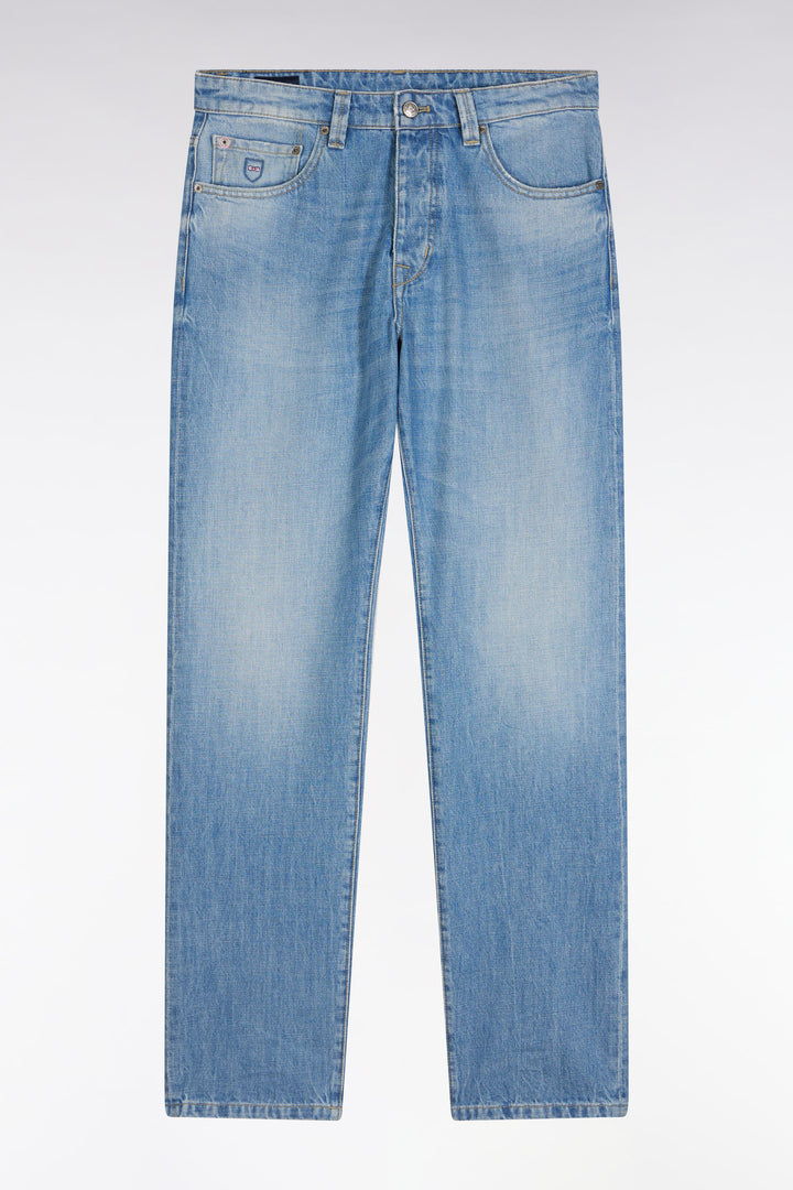 Jean 5 poches en denim bleu délavage stone bleach coupe Comfort