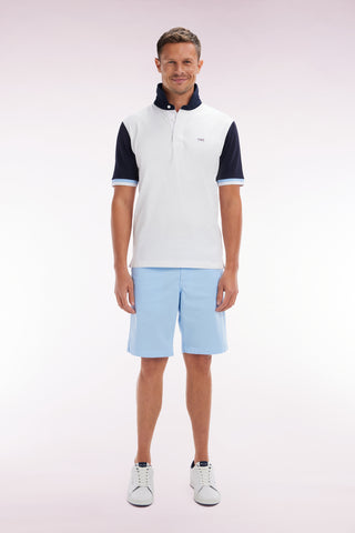 Light grey straight-cut stretch cotton chino Bermuda shorts