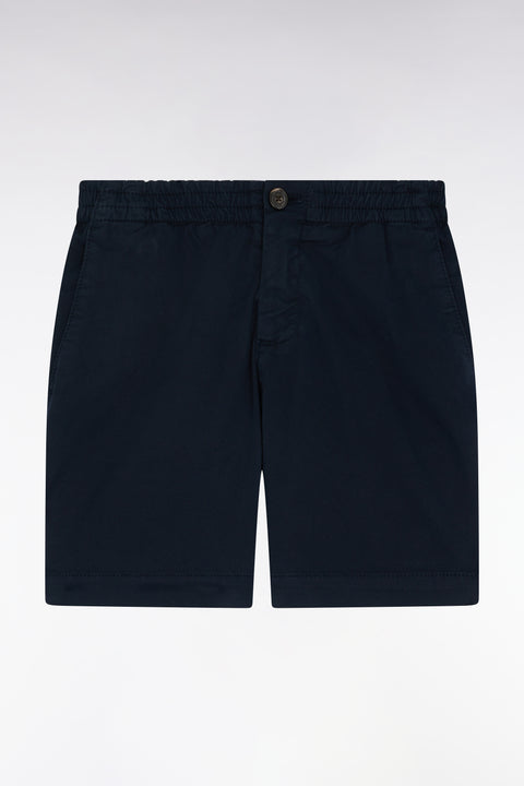 Bermuda en coton stretch taille élastiquée marine coupe droite - Image 1