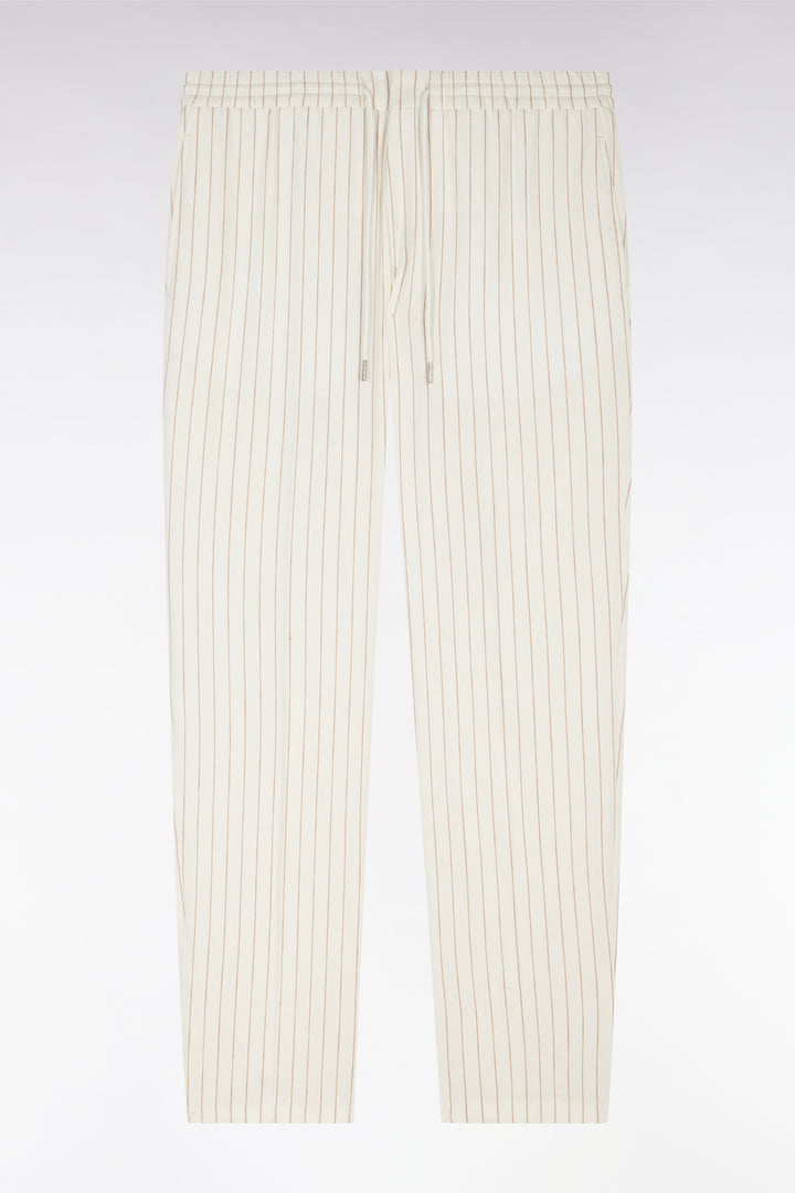 Pantalon à taille élastique à rayures tennis écru