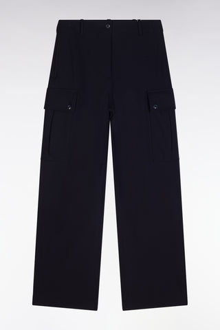 Cargo trousers in navy technical stretch crepe