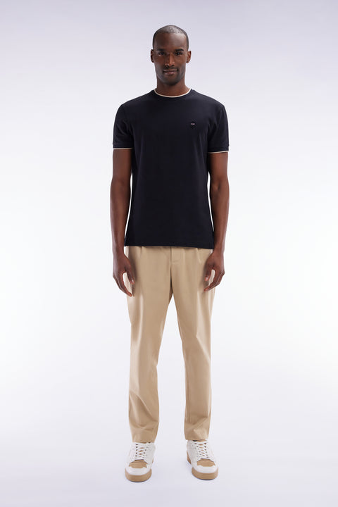 Pantalon à taille élastique en lyocell et coton stretch beige - Image 1