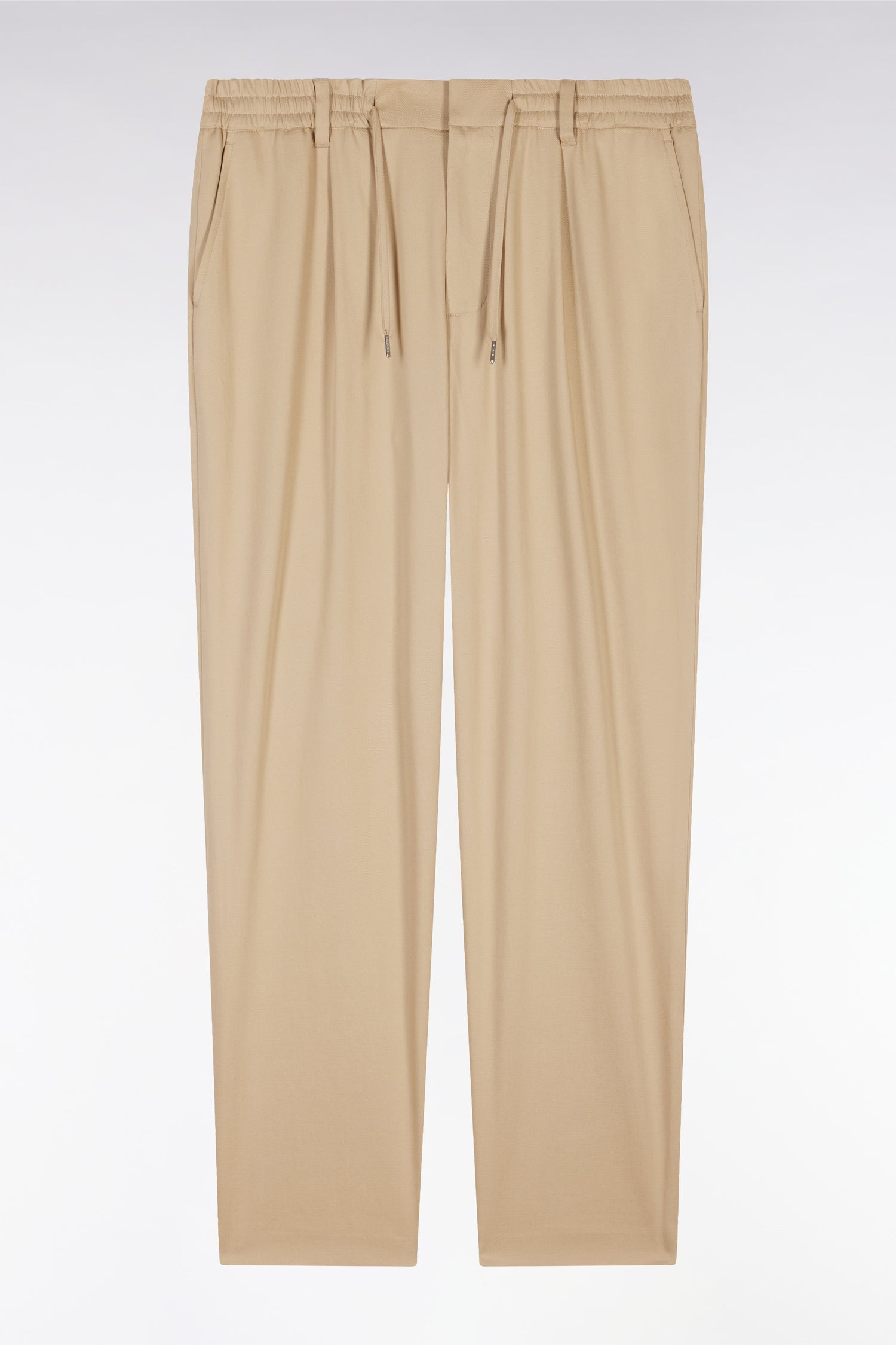 Pantalon à taille élastique en lyocell et coton stretch beige