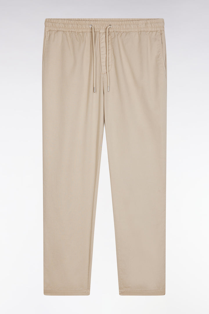 Pantalon chino à taille élastique en coton et lyocell stretch beige