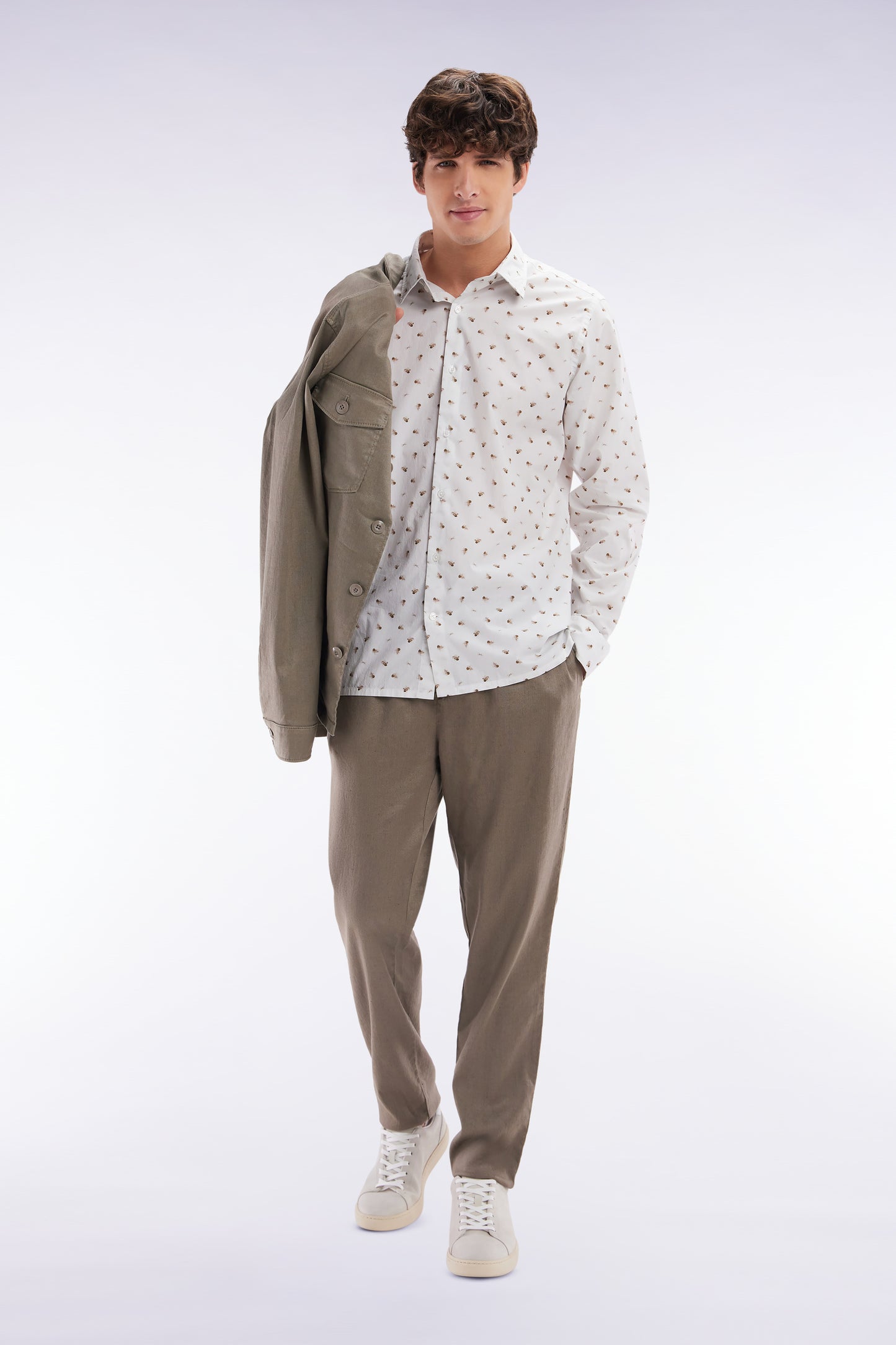 Flowing elastic trousers in brown stretch linen - cotton blend