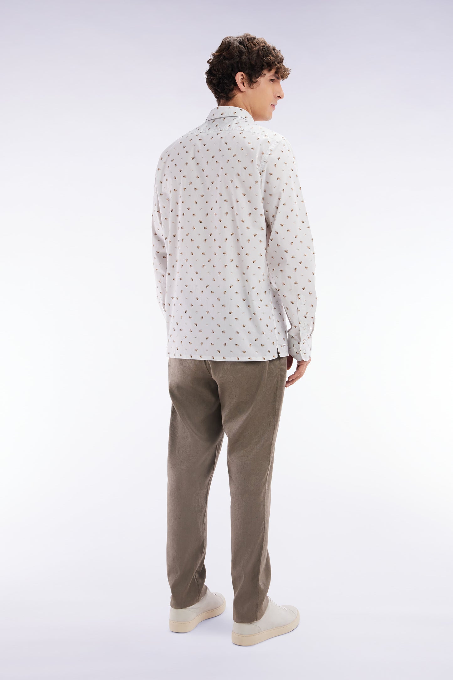 Flowing elastic trousers in brown stretch linen - cotton blend