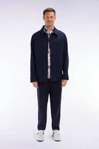 Stretch cotton navy elastic trousers in Modern fit