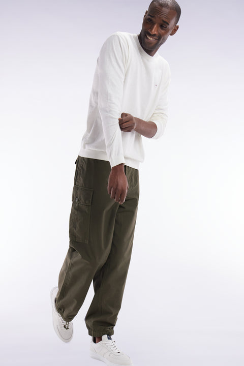 Straight-cut khaki cotton cargo pants - Image 3