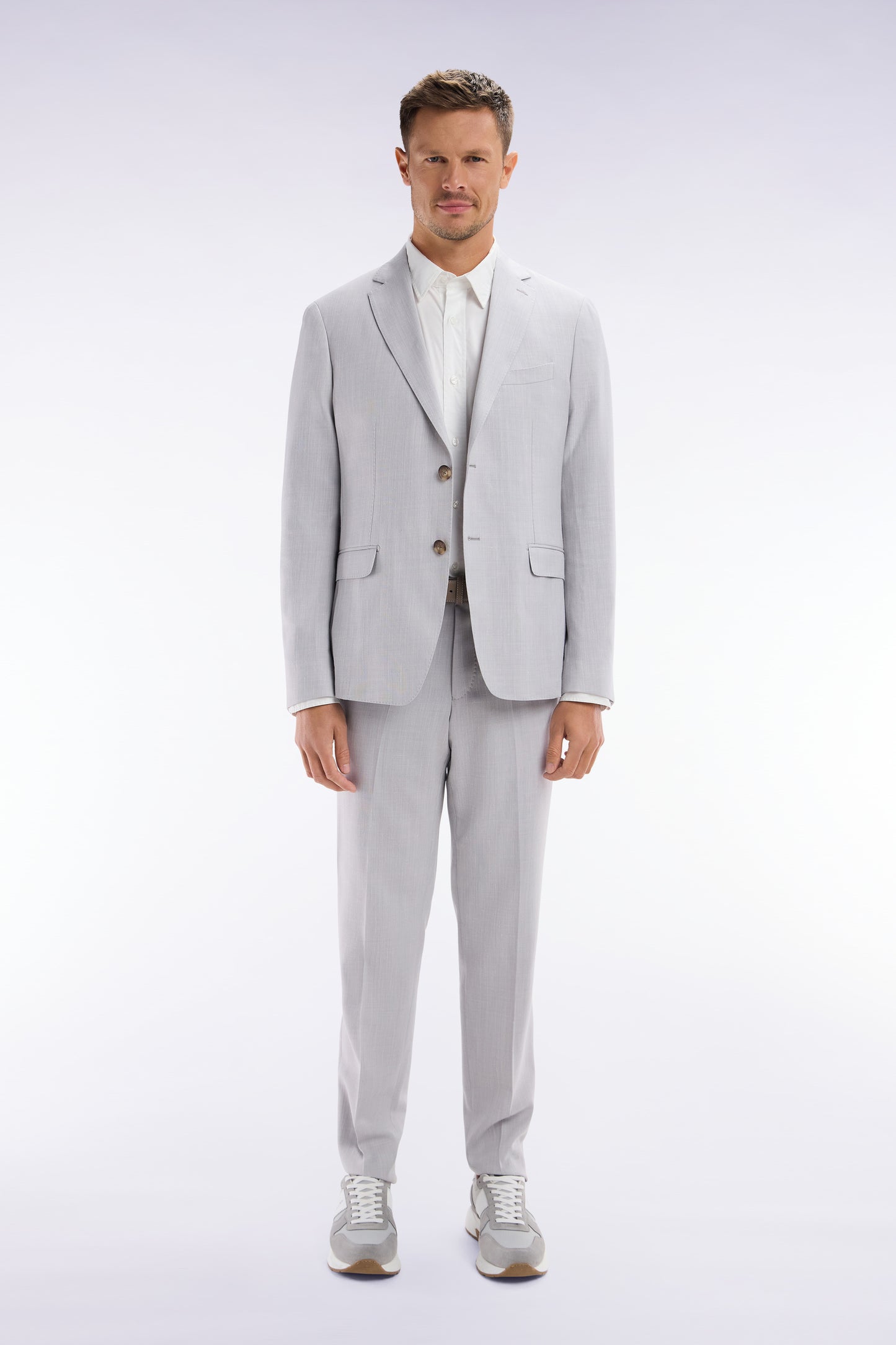 Elasticated trousers in grey stretch wool and cotton blend