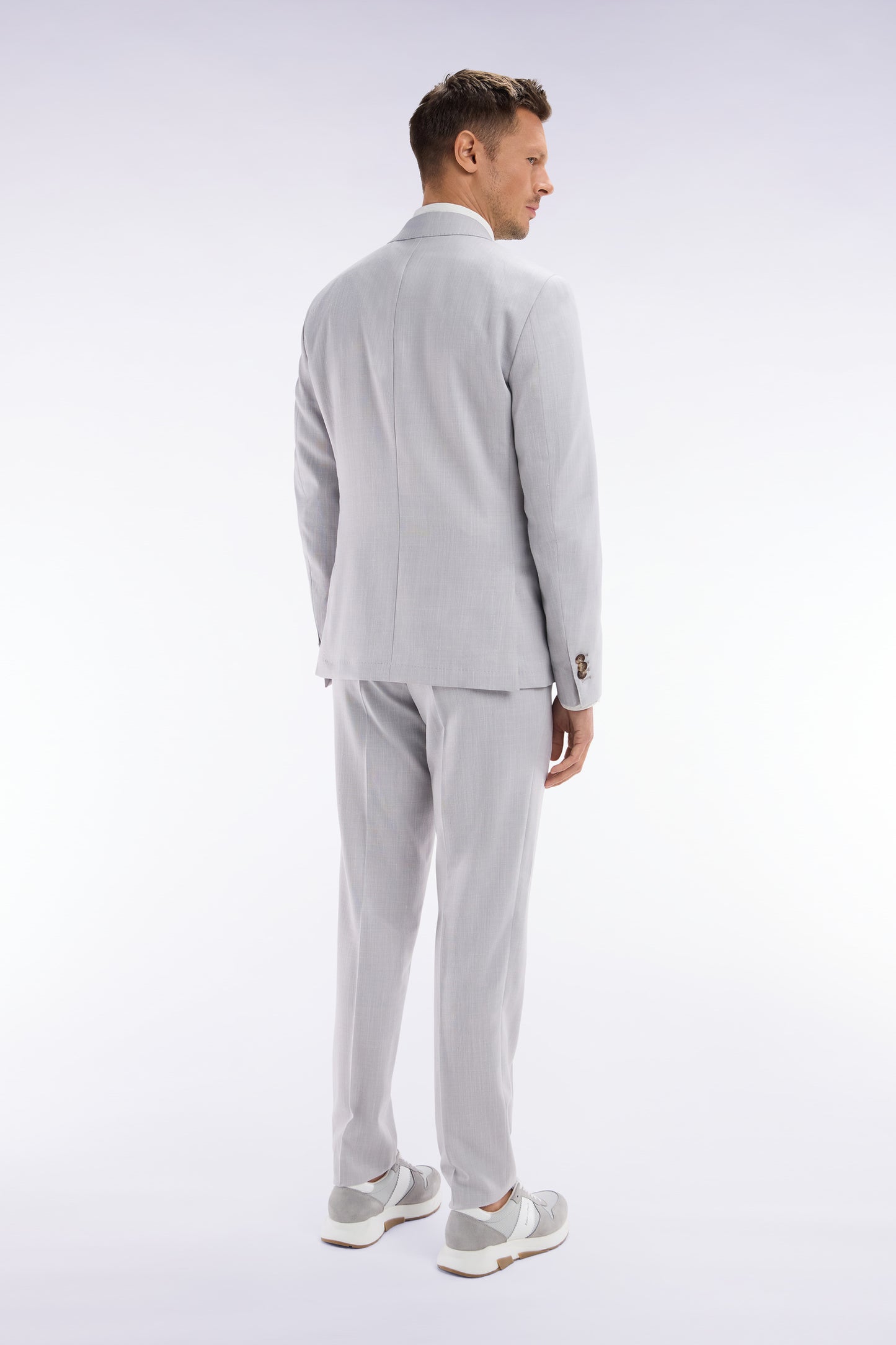 Elasticated trousers in grey stretch wool and cotton blend