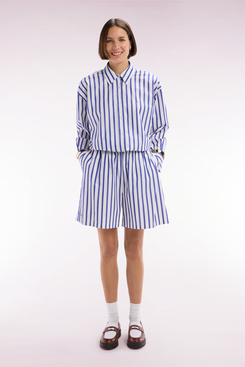 Short en coton blanc à rayures bleues coupe Oversized - Image 3