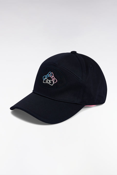 Navy cotton twill cap with bow tie embroidery - Image 2