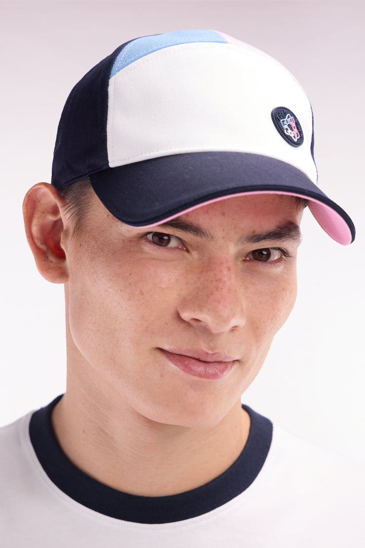 Casquette en twill de coton tricolore badge en silicone