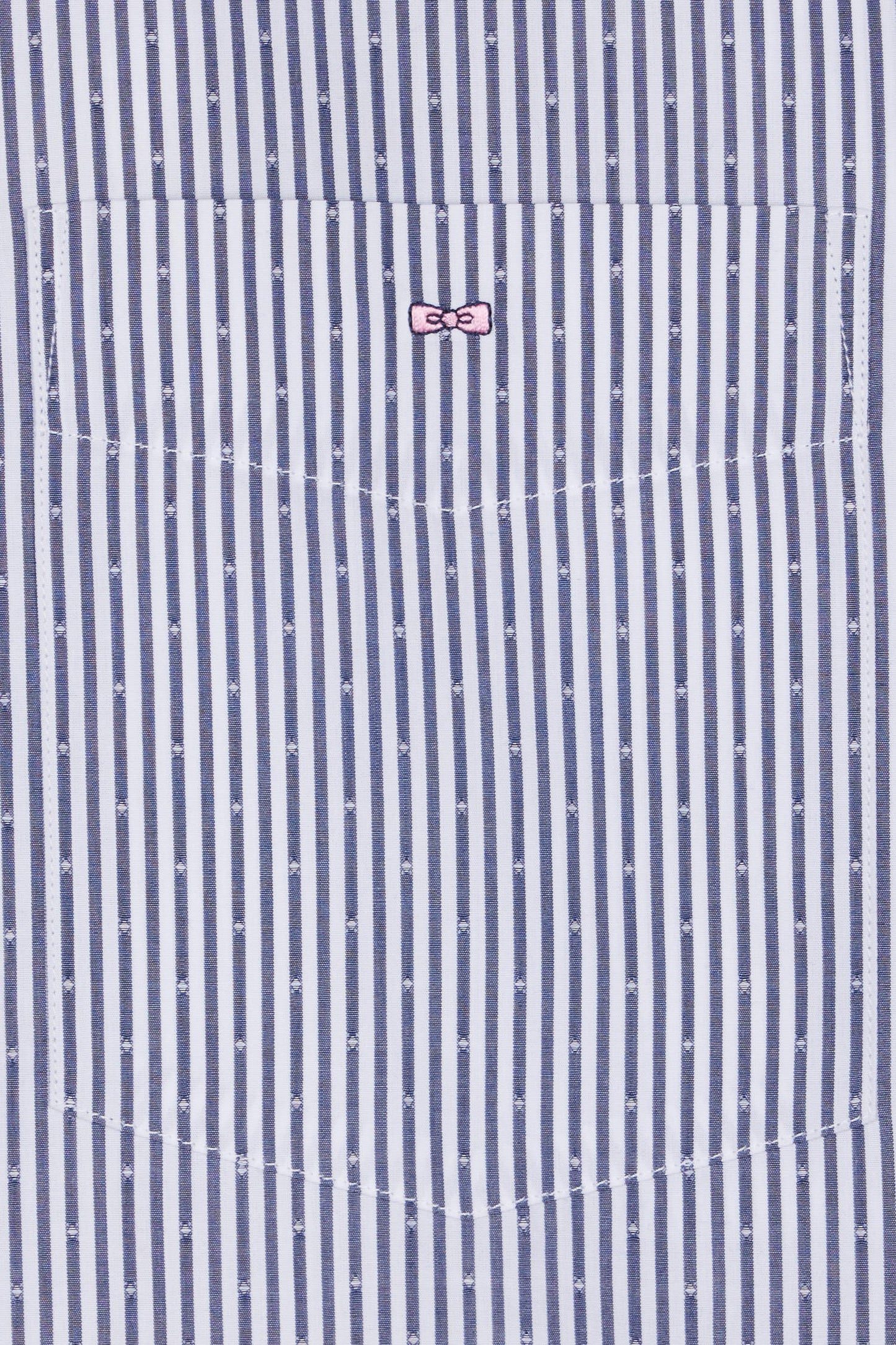 Chemise à manches courtes en coton tissage jacquard rayé bleu foncé coupe droite