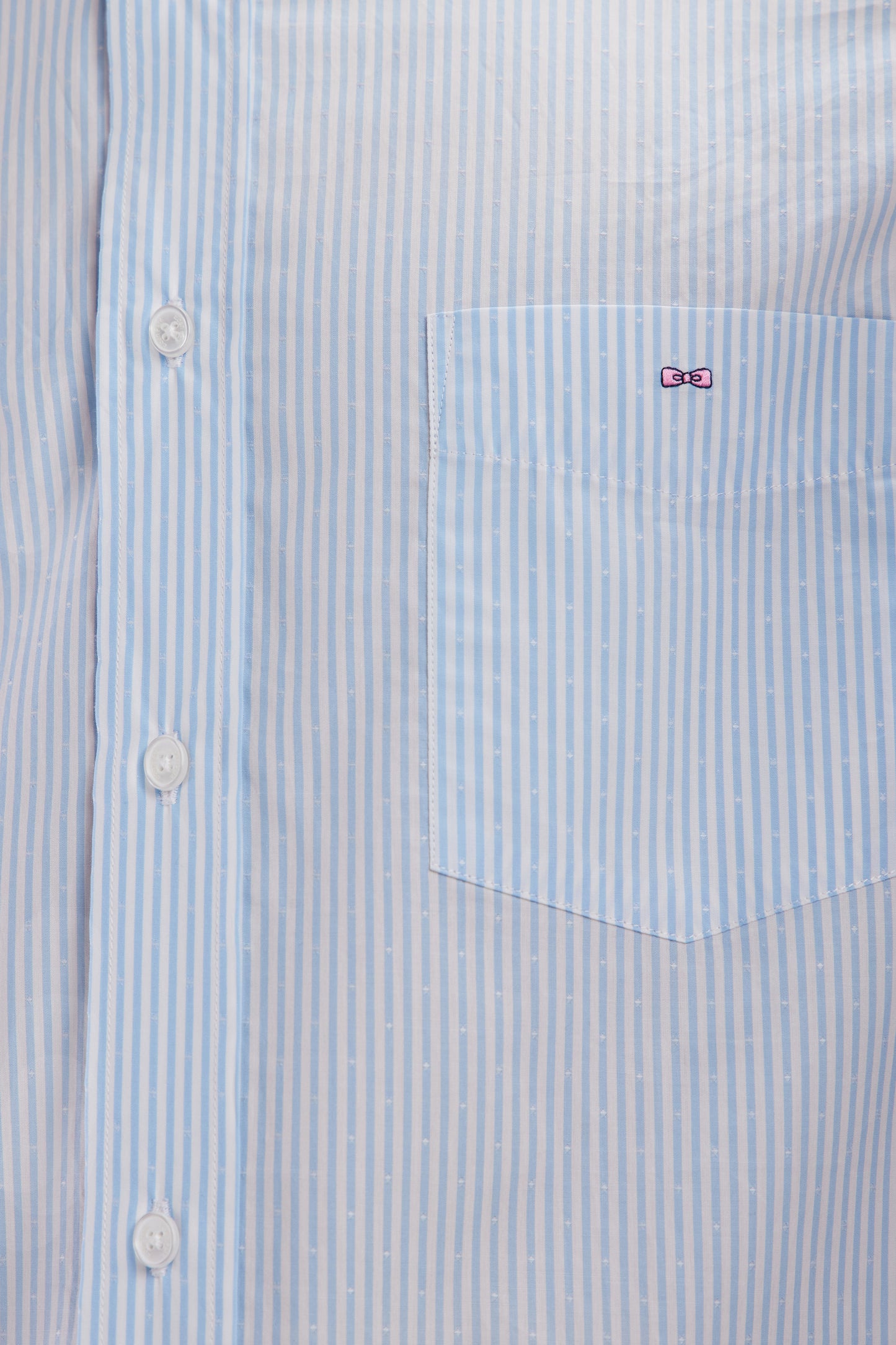 Chemise à manches courtes en coton tissage jacquard rayé ciel coupe droite