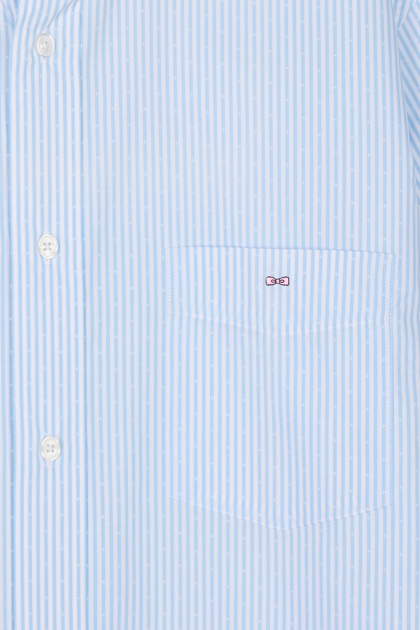 Chemise à manches courtes en coton tissage jacquard rayé ciel coupe droite