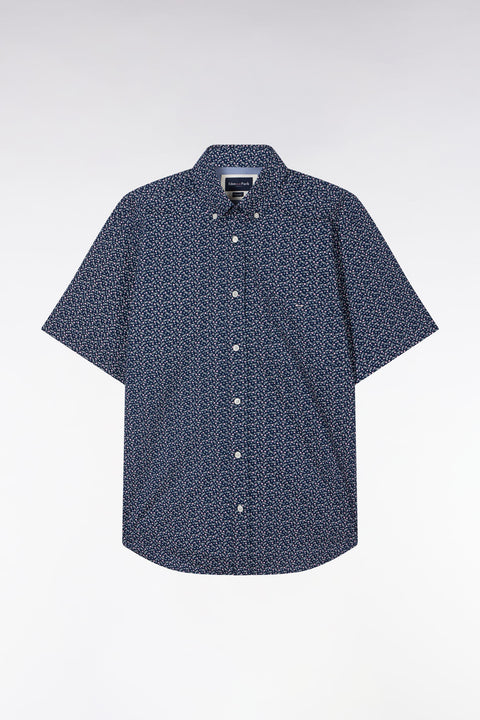 Chemise à manches courtes en popeline de coton marine micromotif nœud papillon coupe droite - Image 2