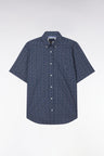 Chemise à manches courtes en popeline de coton marine micromotif nœud papillon coupe droite