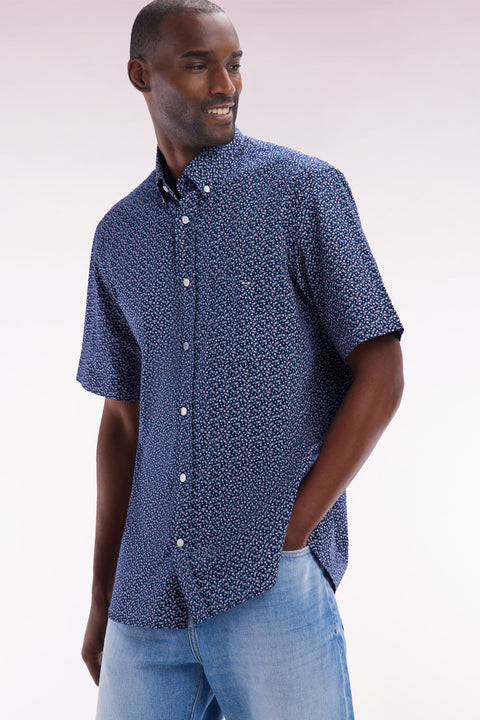 Chemise à manches courtes en popeline de coton marine micromotif nœud papillon coupe droite - Image 3