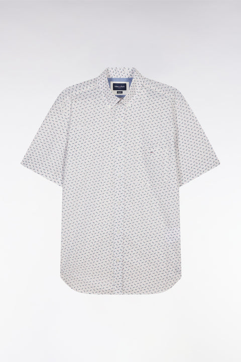 Straight short-sleeved shirt in ecru cotton poplin bow tie micropattern - Image 2