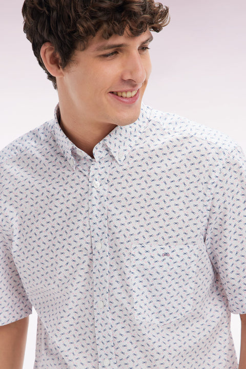 Straight short-sleeved shirt in ecru cotton poplin bow tie micropattern - Image 3
