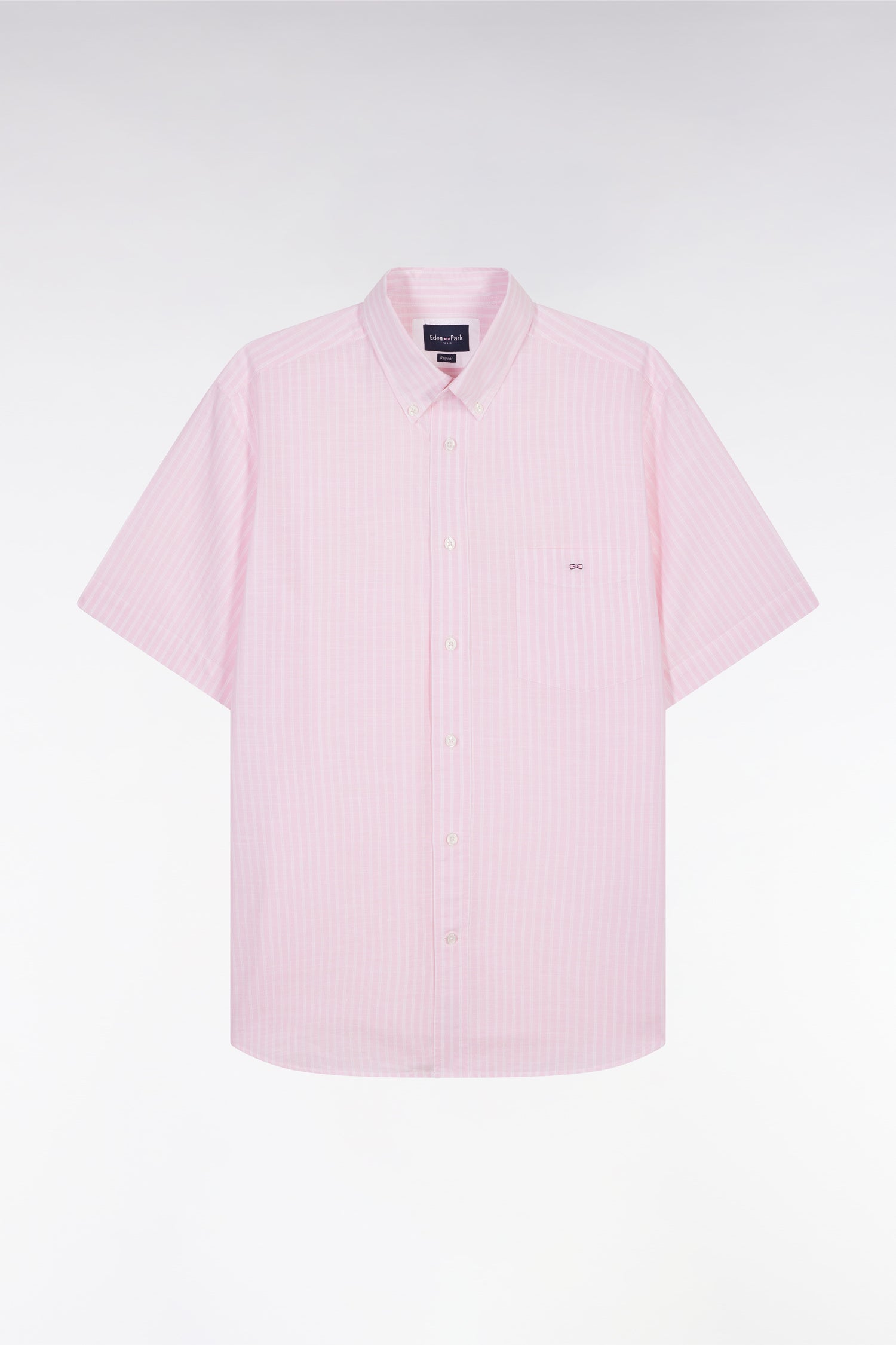 Chemise rayée à manches courtes en coton rose coupe droite