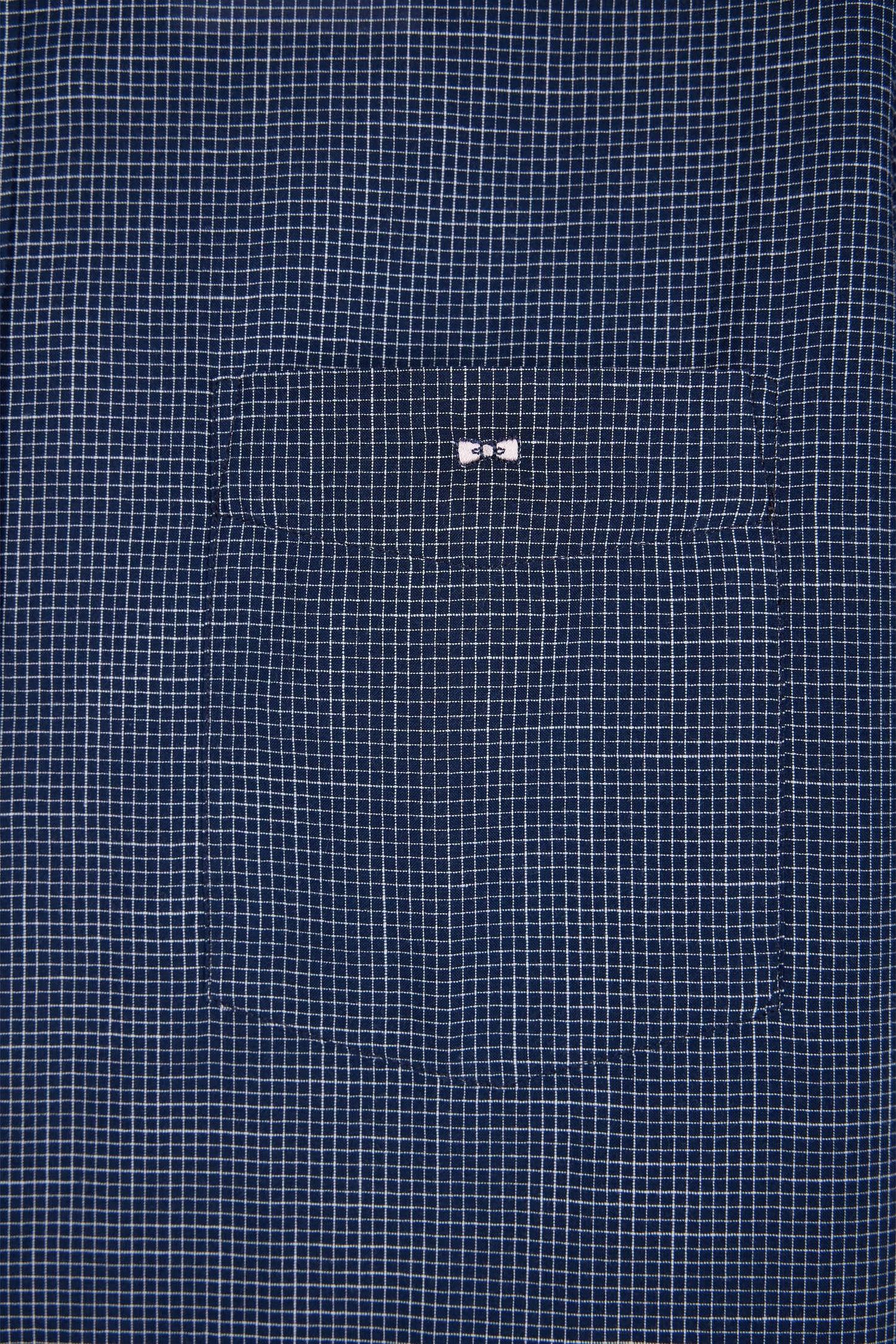 Chemise à manches courtes à microcarreaux en coton indigo coupe droite