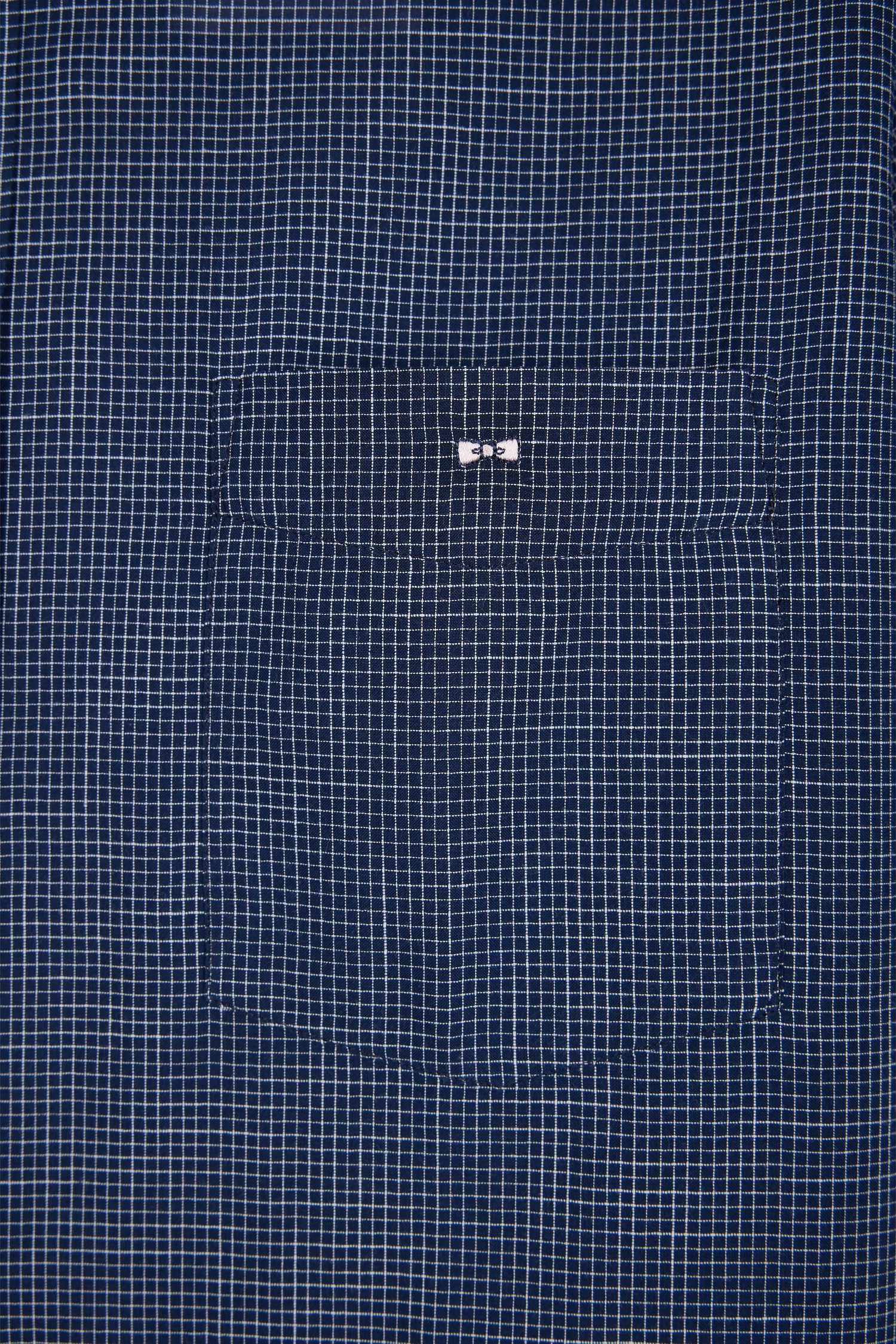 Chemise à manches courtes à microcarreaux en coton indigo coupe droite