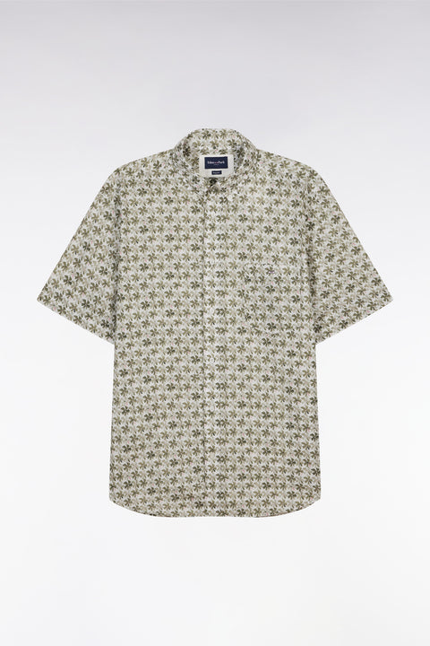 Chemise à manches courtes en coton kaki imprimé fleurs graphique coupe droite - Image 2