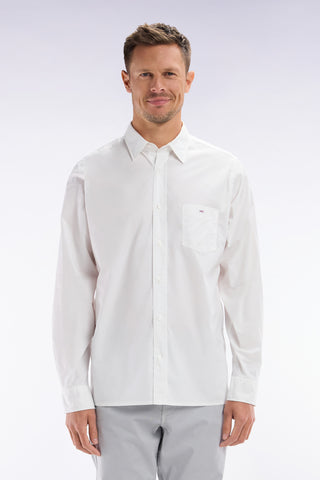 Chemise unisexe en coton et lyocell stretch blanc coupe droite
